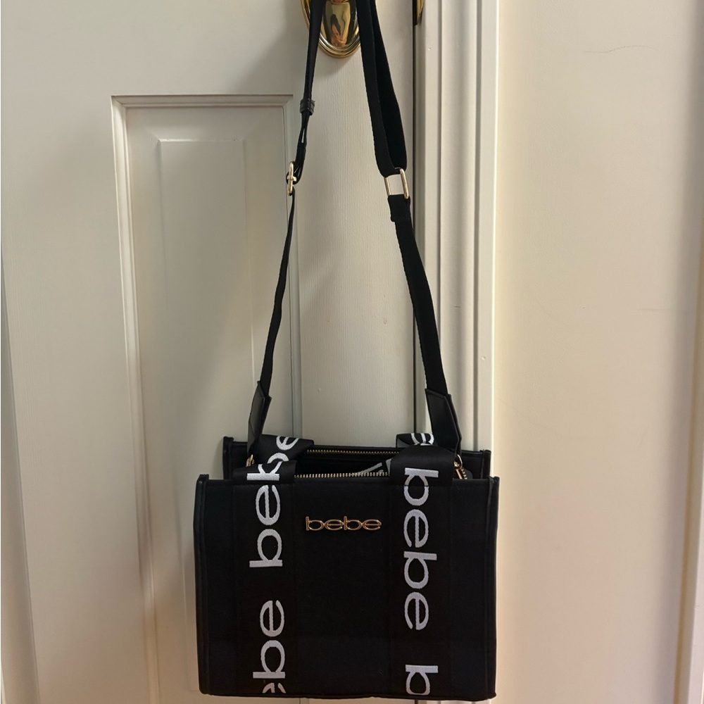 Bebe Black and White Logo Crossbody Bag